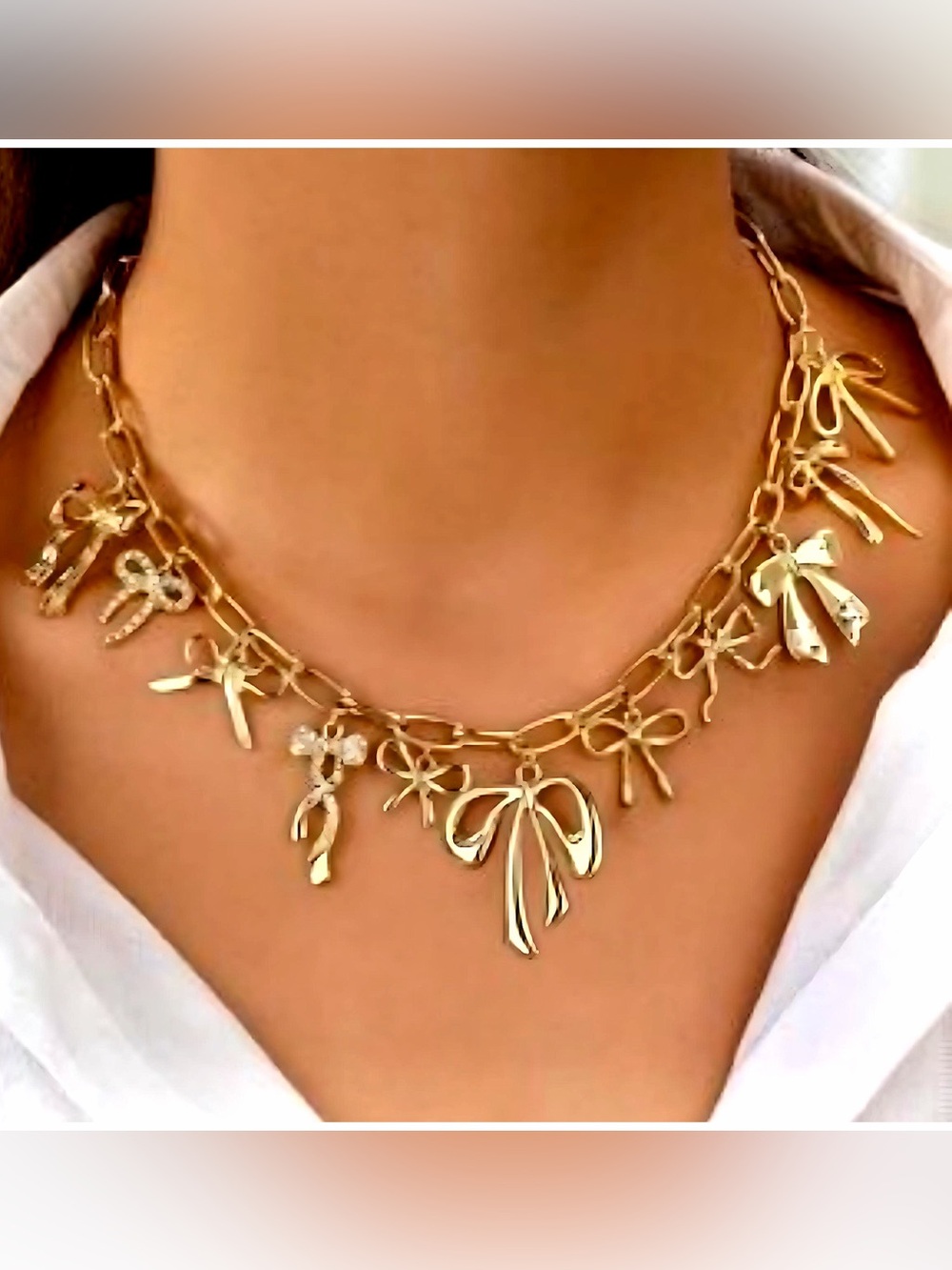 Gold Bow Adjustable Charm Necklace!